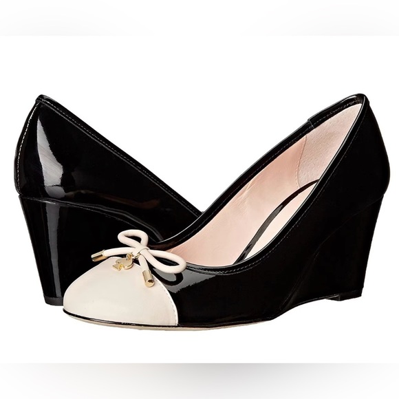 Kate Spade New York Kacey Black Patent Shale Napa Wedge Pumps - Picture 2 of 11